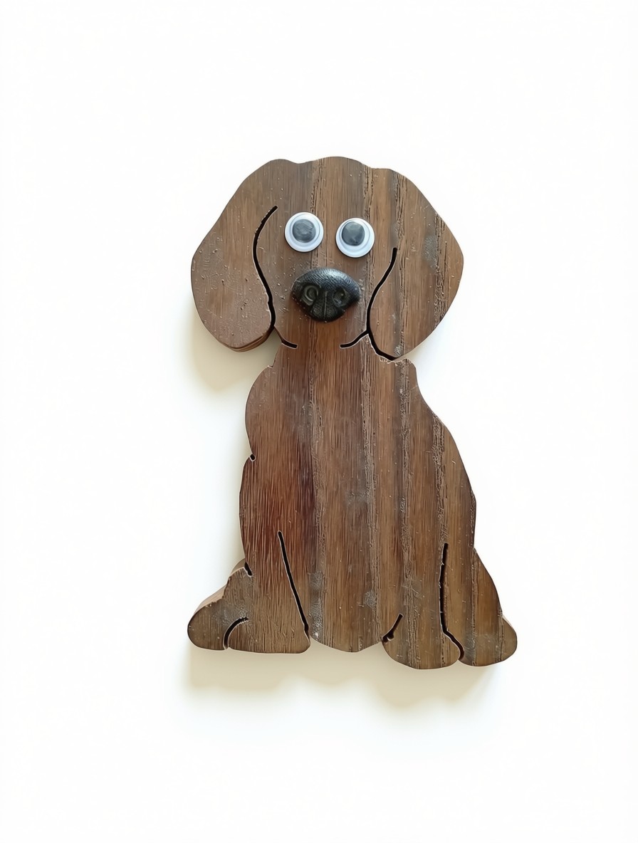 Chien en bois découpé, finition brune