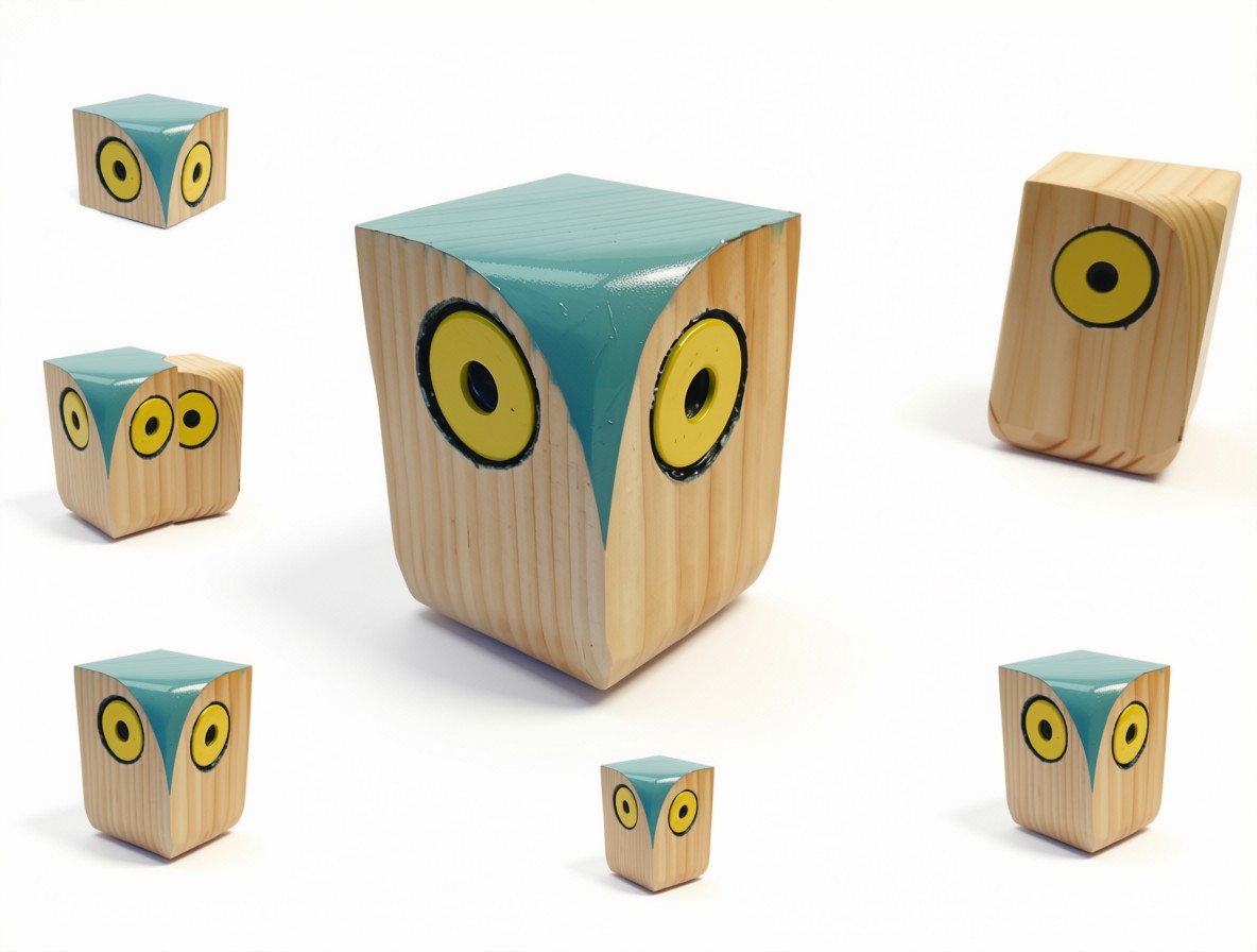 Enceintes chouettes en bois, finition bleu canard
