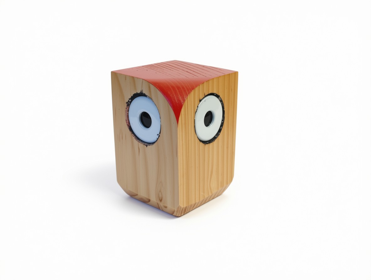 Enceinte chouette en bois, finition rouge et blanc