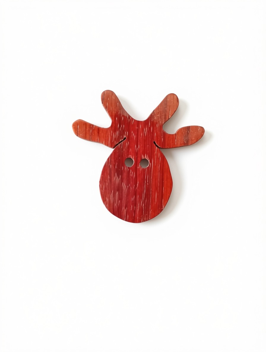 Tête de renne en bois, finition rouge